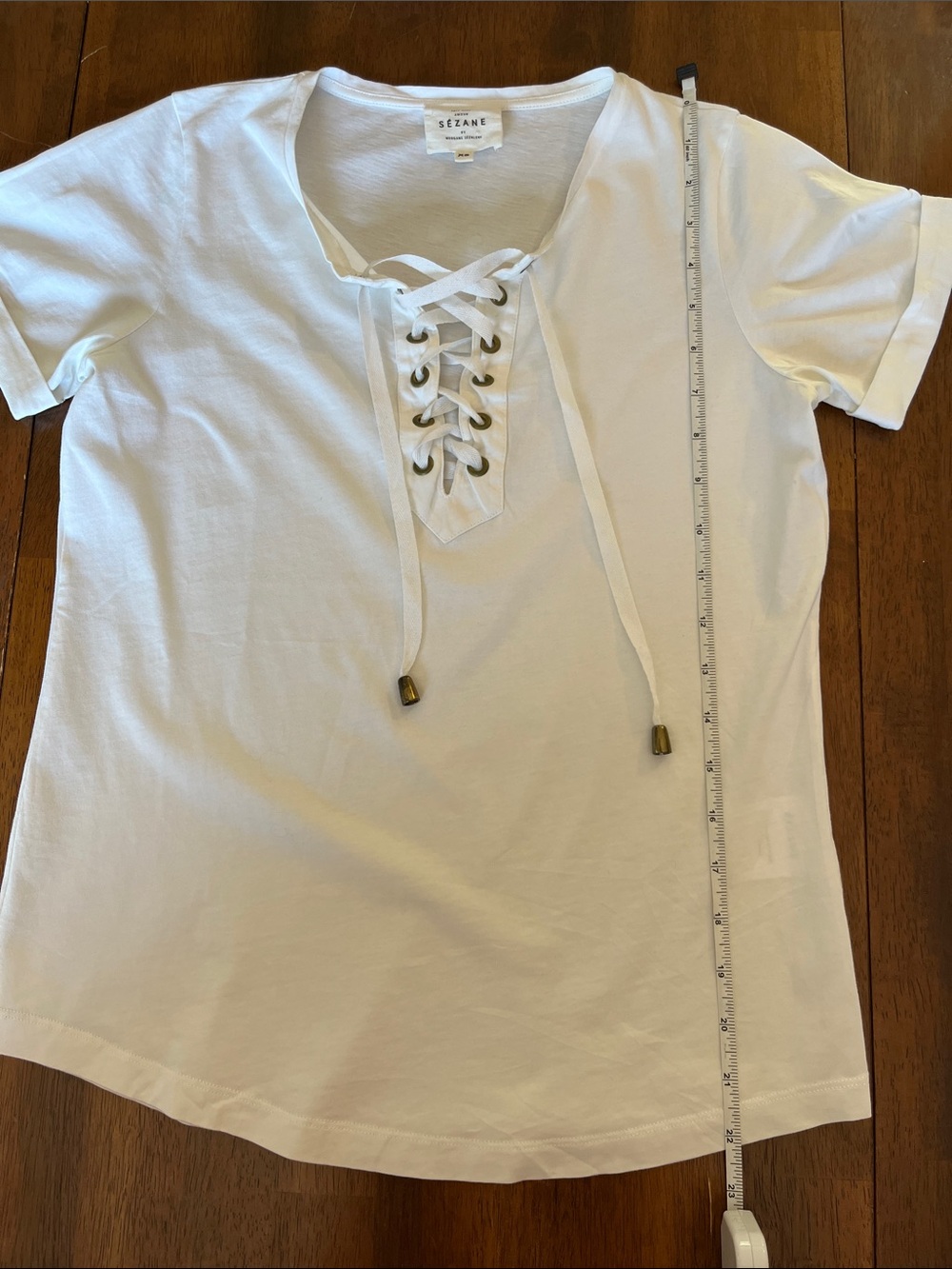 Sezane White Lace-Up Short Sleeve Cotton Tee - Picture 5 of 6